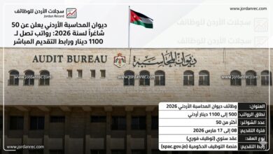ديوان المحاسبة الأردني يعلن عن 50 شاغراً لسنة 2026: رواتب تصل لـ 1100 دينار ورابط التقديم المباشر