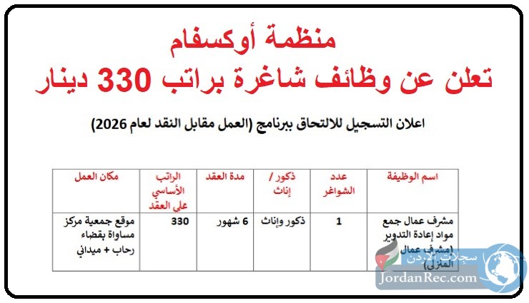 براتب 330 دينار .. منظمة أوكسفام تعلن عن وظائف بمسمى مشرف عمال